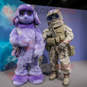 Lavender Special Air Service mascot costume character dressed with a Wrap Dress and Wraps