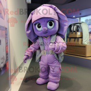 Lavender Special Air Service mascot costume character dressed with a Wrap Dress and Wraps