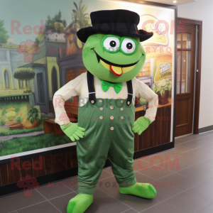 Green Jambalaya mascot costume character dressed with a Dress Pants and Suspenders
