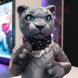 Silver Panther mascot costume character dressed with a Turtleneck and Scarf clips