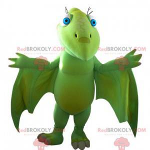 Impressionante mascote verde de dinossauro voador -