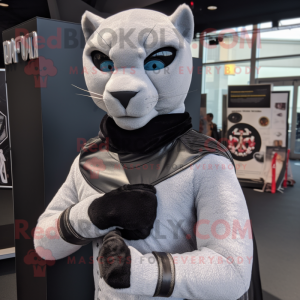 Silver Panther mascot costume character dressed with a Turtleneck and Scarf clips