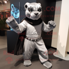 Silver Panther mascot costume character dressed with a Turtleneck and Scarf clips