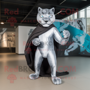 Silver Panther mascot costume character dressed with a Turtleneck and Scarf clips