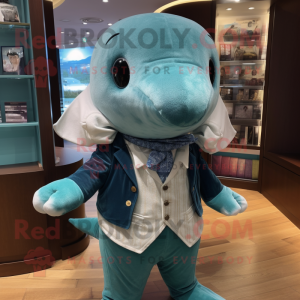 Teal Whale mascotte kostuum...