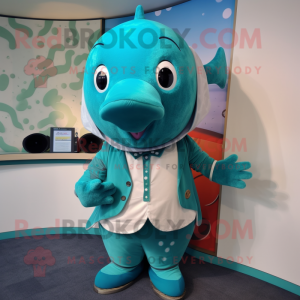 Teal Whale maskot kostume...