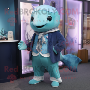 Teal Whale mascotte kostuum...