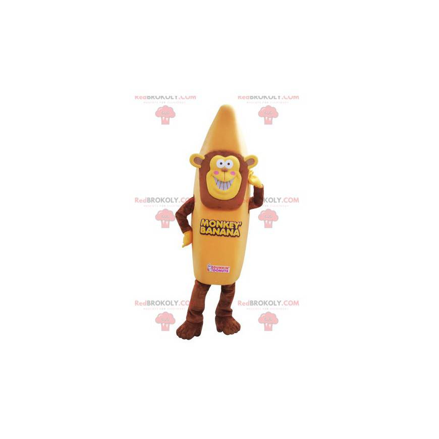 Mascote do macaco disfarçado de banana. Mascote banana -