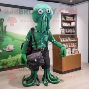 Forest Green Kraken mascot costume character dressed with a Polo Shirt and Wallets