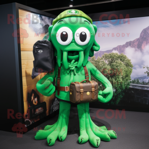 Forest Green Kraken mascot costume character dressed with a Polo Shirt and Wallets