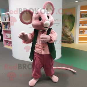 Pink Mouse mascot costume character dressed with a Trousers and Cummerbunds