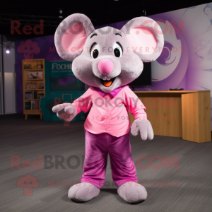 Pink Mouse mascot costume character dressed with a Trousers and Cummerbunds