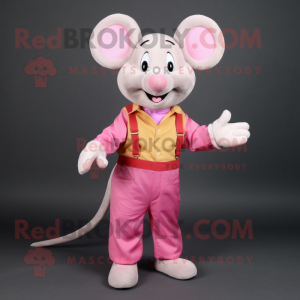 Pink Mouse mascot costume character dressed with a Trousers and Cummerbunds