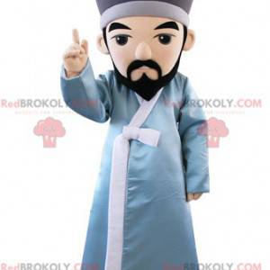 Bearded man mascot dressed in bathrobe with a hat -