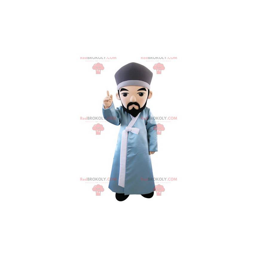 Bearded man mascot dressed in bathrobe with a hat -