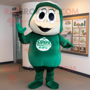 Forest Green Clam Chowder mascot costume character dressed with a Polo Tee and Tie pins