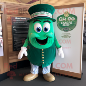 Forest Green Clam Chowder mascot costume character dressed with a Polo Tee and Tie pins