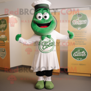 Forest Green Clam Chowder mascot costume character dressed with a Polo Tee and Tie pins