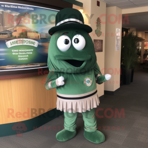 Forest Green Clam Chowder mascot costume character dressed with a Polo Tee and Tie pins