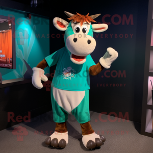 Teal Guernsey Cow maskot...