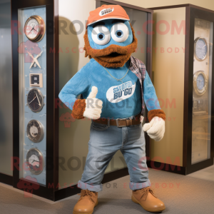 Rust Wrist Watch mascot costume character dressed with a Chambray Shirt and Scarves