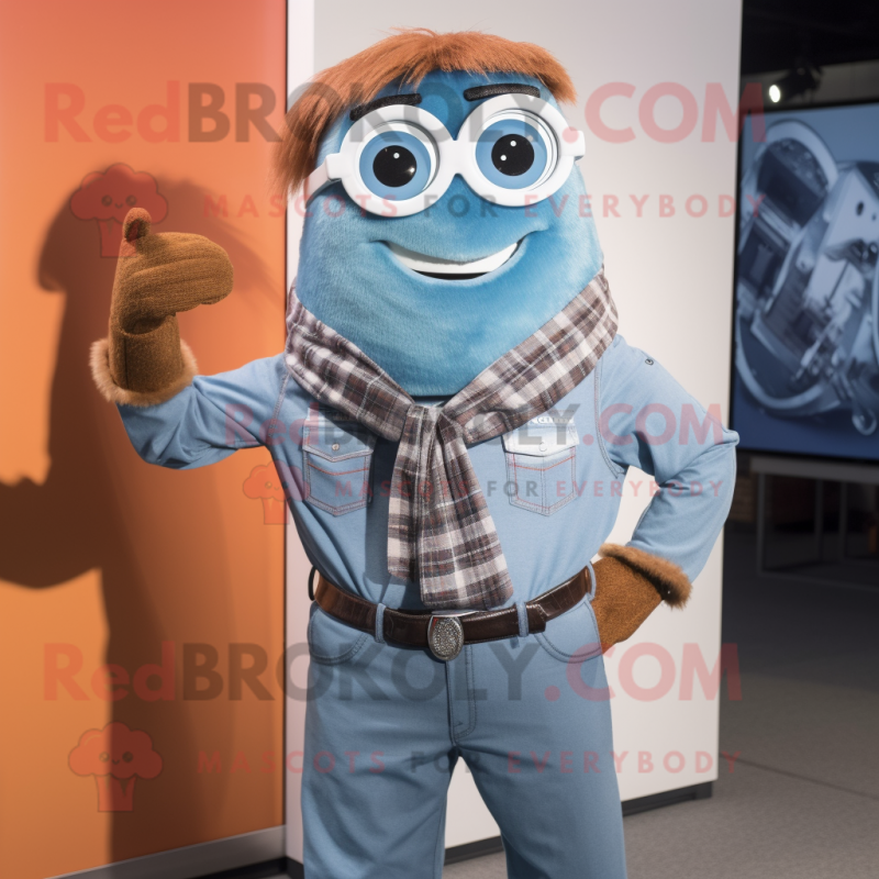 Rust Wrist Watch mascot costume character dressed with a Chambray Shirt and Scarves Rust Wrist Watch mascot costume character dressed with a Chambray Shirt and Scarves