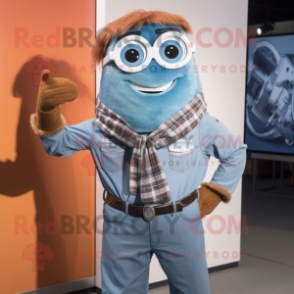 Rust Wrist Watch mascot costume character dressed with a Chambray Shirt and Scarves