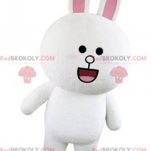 White and pink rabbit mascot plump and round looking surprised