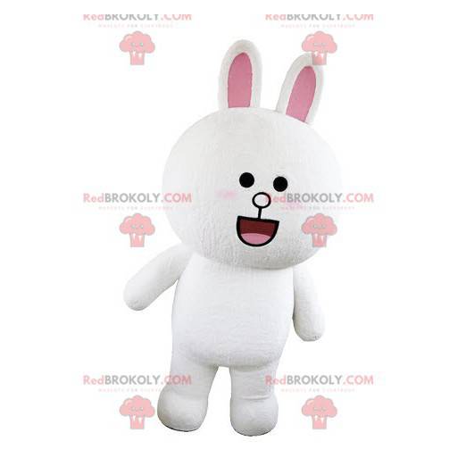 White and pink rabbit mascot plump and round looking surprised