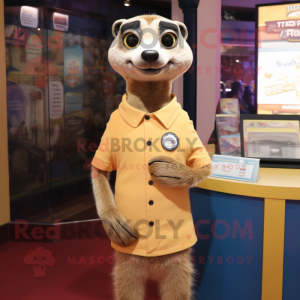 Tan Meerkat mascot costume character dressed with a Blouse and Brooches