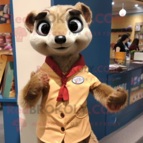 Tan Meerkat mascot costume character dressed with a Blouse and Brooches