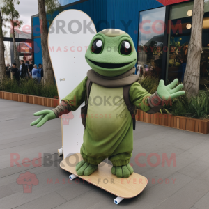 Olive Skateboard mascot costume character dressed with a Turtleneck and Necklaces