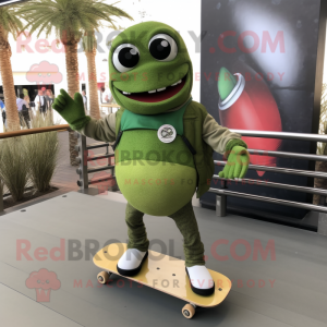 Olive Skateboard mascot costume character dressed with a Turtleneck and Necklaces