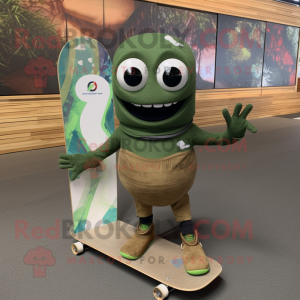 Olive Skateboard mascot costume character dressed with a Turtleneck and Necklaces