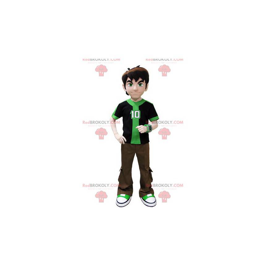 Mascote adolescente vestida de verde e marrom - Redbrokoly.com