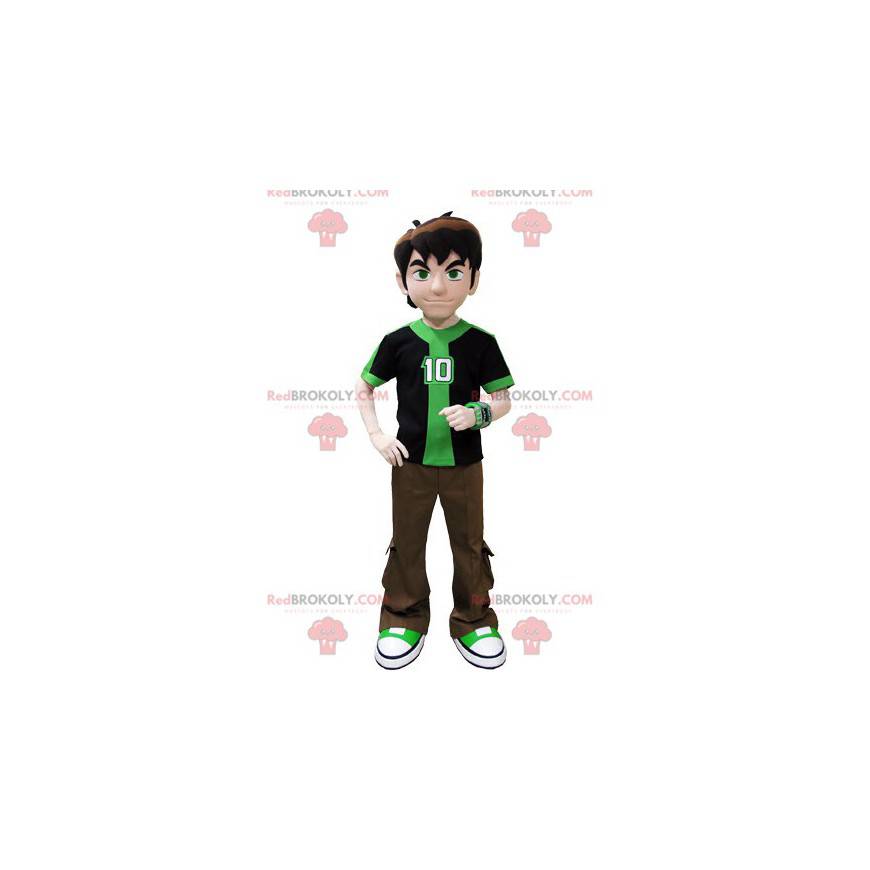 Teenager mascot dressed in green and brown - Redbrokoly.com