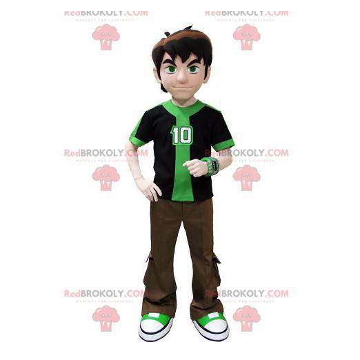 Mascote adolescente vestida de verde e marrom - Redbrokoly.com