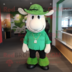Green Cow mascot costume character dressed with a Jeggings and Hats