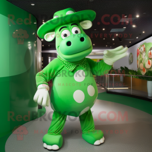 Green Cow mascot costume character dressed with a Jeggings and Hats