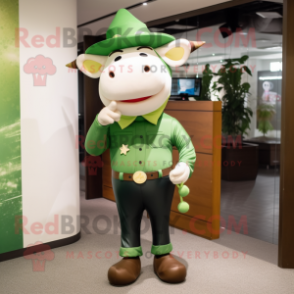 Green Cow mascot costume character dressed with a Jeggings and Hats