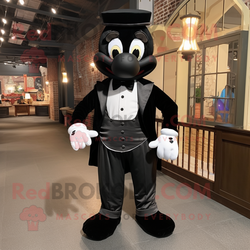 Black Hourglass mascot costume character dressed with a Overalls and Bow ties