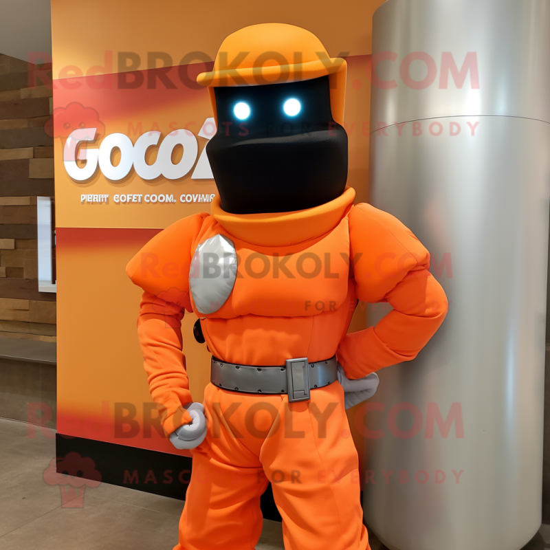 Orange Gi Joe mascot costume character dressed with a Ball Gown and Necklaces Orange Gi Joe mascot costume character dressed with a Ball Gown and Necklaces
