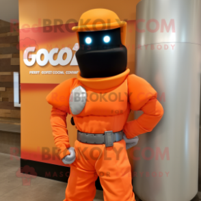 Orange Gi Joe mascot costume character dressed with a Ball Gown and Necklaces