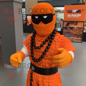 Orange Gi Joe mascot costume character dressed with a Ball Gown and Necklaces