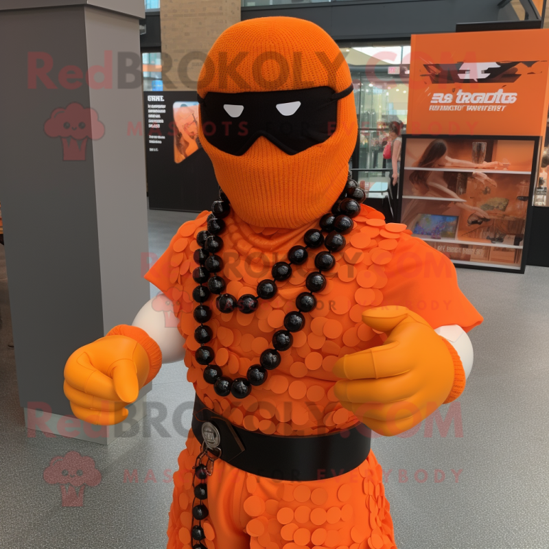 Orange Gi Joe mascot costume character dressed with a Ball Gown and Necklaces Orange Gi Joe mascot costume character dressed with a Ball Gown and Necklaces