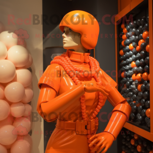 Orange Gi Joe mascot costume character dressed with a Ball Gown and Necklaces