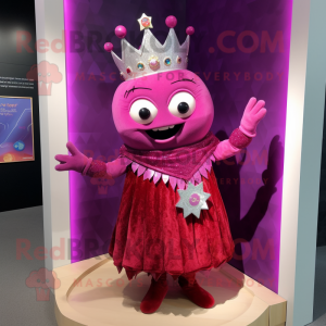 Magenta King mascot costume character dressed with a Mini Skirt and Shawl pins