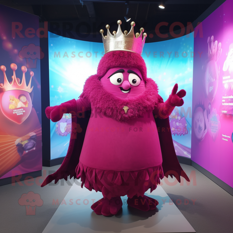 Magenta King mascot costume character dressed with a Mini Skirt and Shawl pins