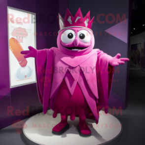 Magenta King mascot costume character dressed with a Mini Skirt and Shawl pins