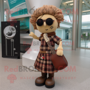Brown Bagpipe mascot costume character dressed with a Shift Dress and Sunglasses